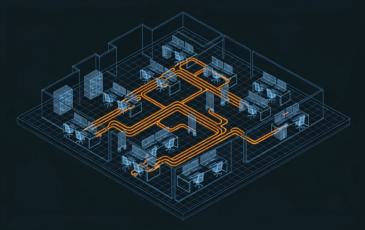 Architectural visualization of a digital workplace infrastructure.